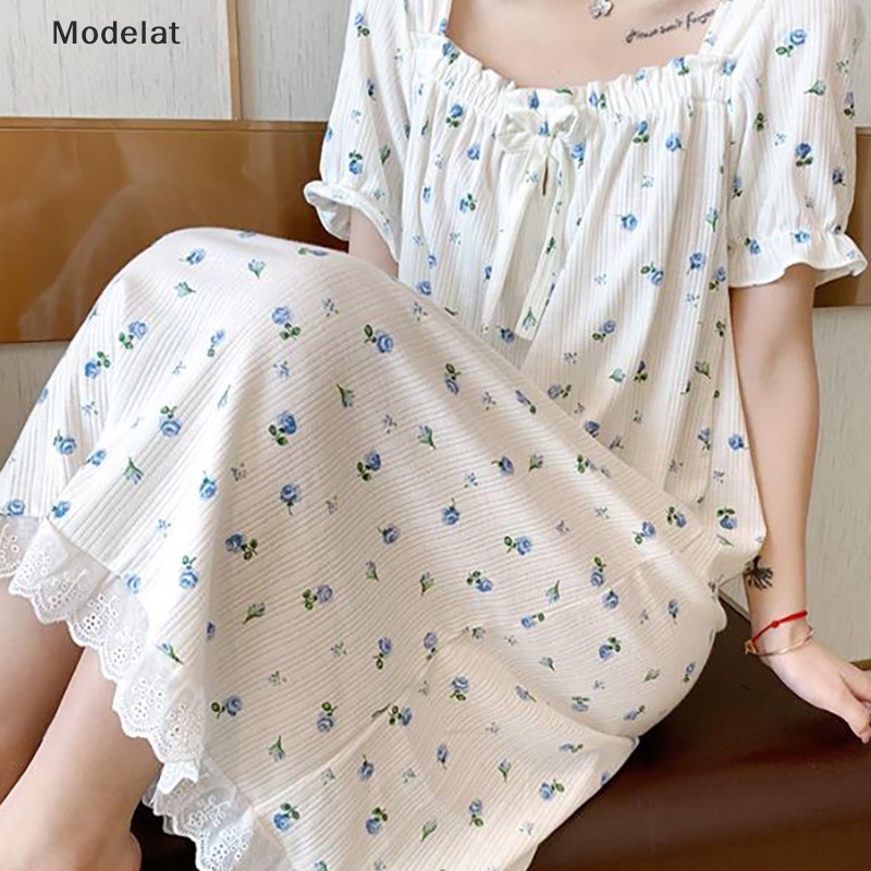 Mfc Đồ ngủ Phối Ren Tay Ngắn In Họa Tiết Hoa Cột Nơ Xinh Xắn Cho Nữ