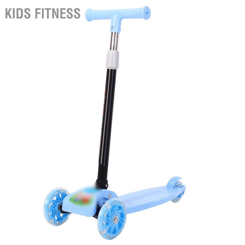 Kids Fitness Xe Scooter Trẻ Em Gấp Gọn 3 Bánh Nhấp Nháy Tàu Lượn Đẩy Có Thể Điều Chỉnh Chiều Cao Sàn Rộng Cho Bé Trai Gái 2‐8 Tuổi