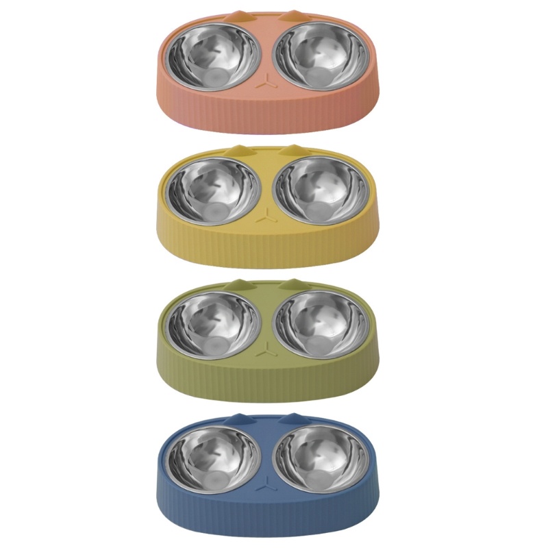 Bộ Bát Ăn Uống Hai Ngăn Bằng Thép Không Gỉ Kèm Giá Đỡ Cho Chó