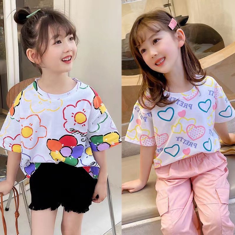 Áo Thun Cotton Tay Ngắn Thời Trang Mùa Hè Dành Cho Bé Gái 0-13 Tuổi