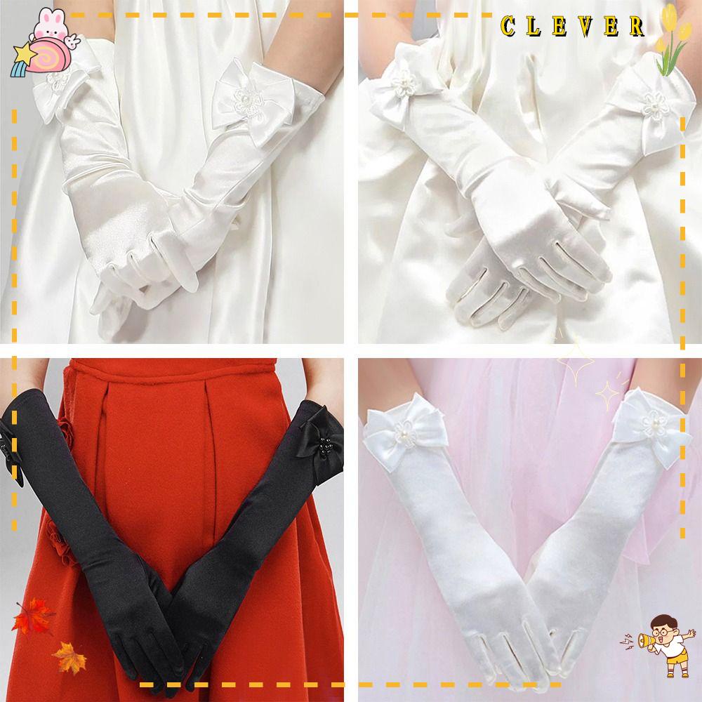 Găng Tay Dài Vải Satin Đính Kim Sa Lấp Lánh Thời Trang Cho Bé Gái