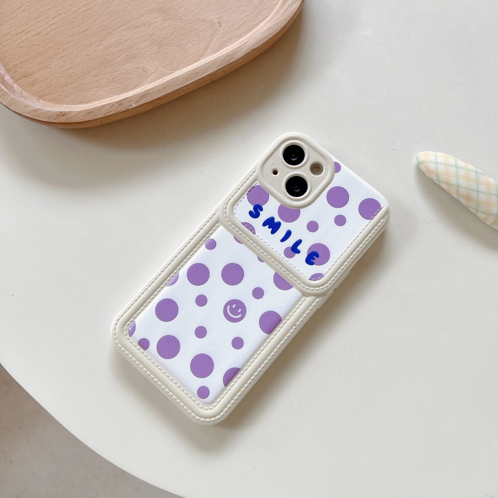 Ốp Điện Thoại TPU Dẻo Họa Tiết Chấm Bi Màu Tím Kèm Ngăn Đựng Thẻ Chống Rơi Cho iPhone11 12 13 14 Pro Max
