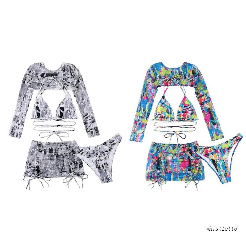 Bộ Đồ Bơi Bikini 4 Mảnh Họa Tiết Hoa Thời Trang Mùa Hè Cho Nữ