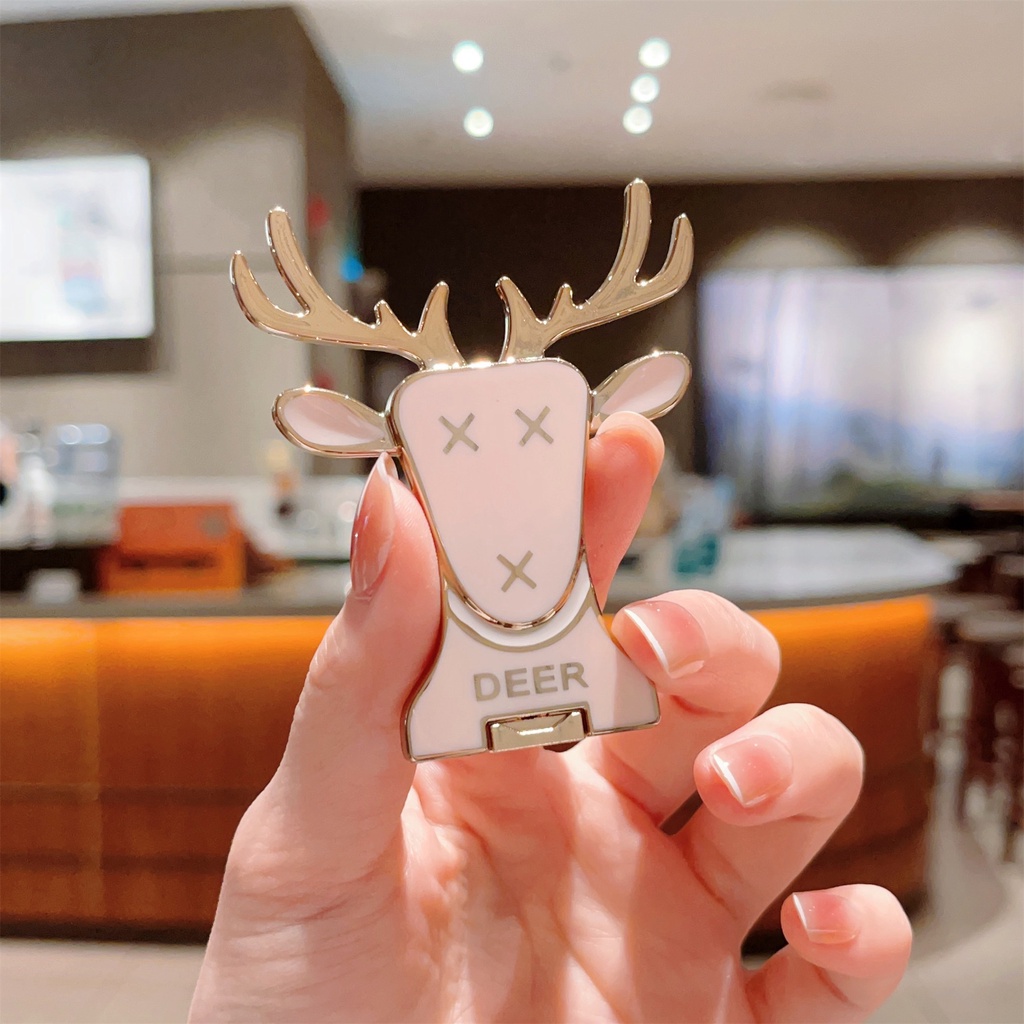 Ốp Điện Thoại Họa Tiết Hoạt Hình Tuần Lộc Dễ Thương Kèm Giá Đỡ Nhẫn Và Dây Đeo Tiện Dụng Cho iphone