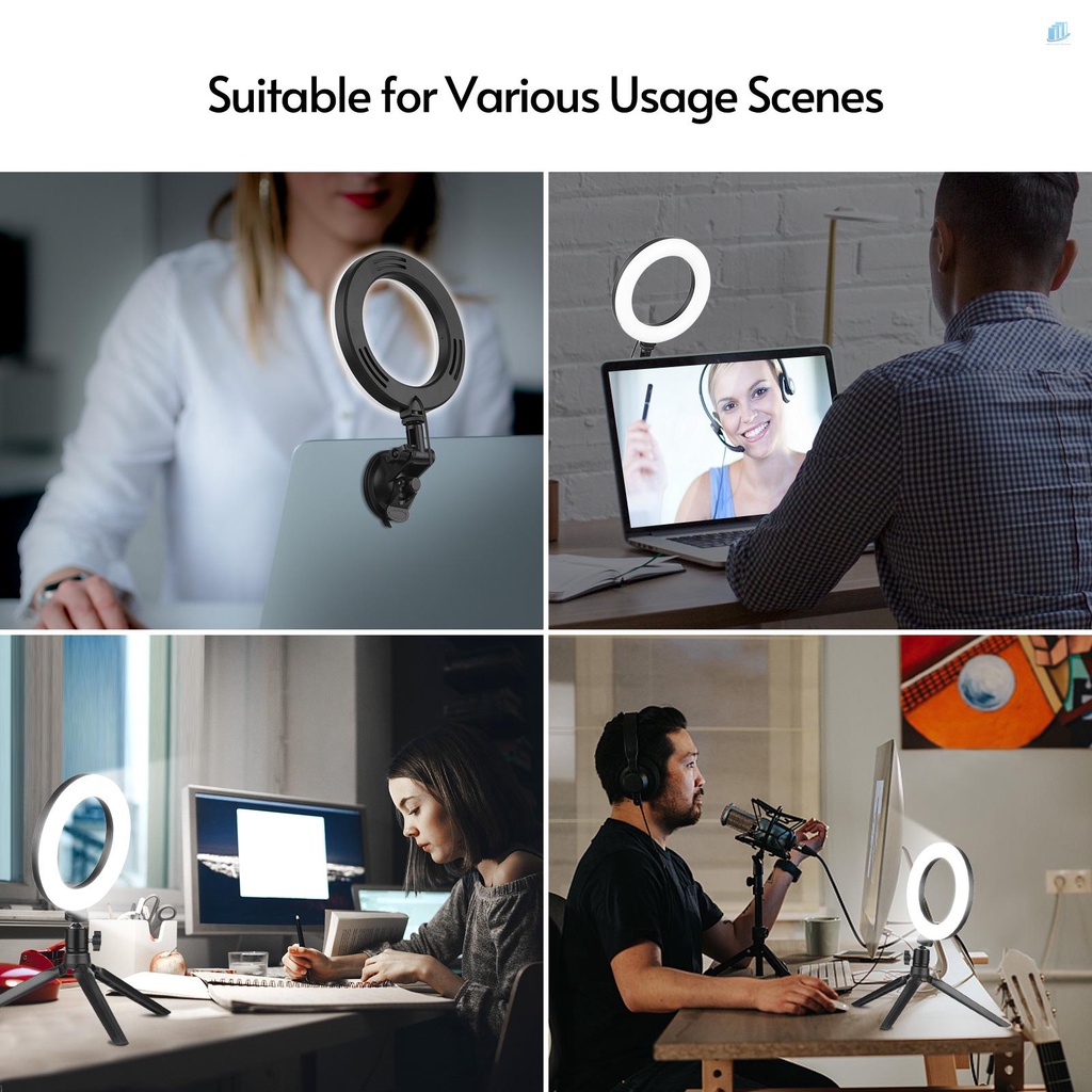 ANDOER Vòng Đèn LED 6 Inch 3 Chế Độ Ánh Sáng 3200K-5600K Cổng USB Có Giá Đỡ Cho Laptop