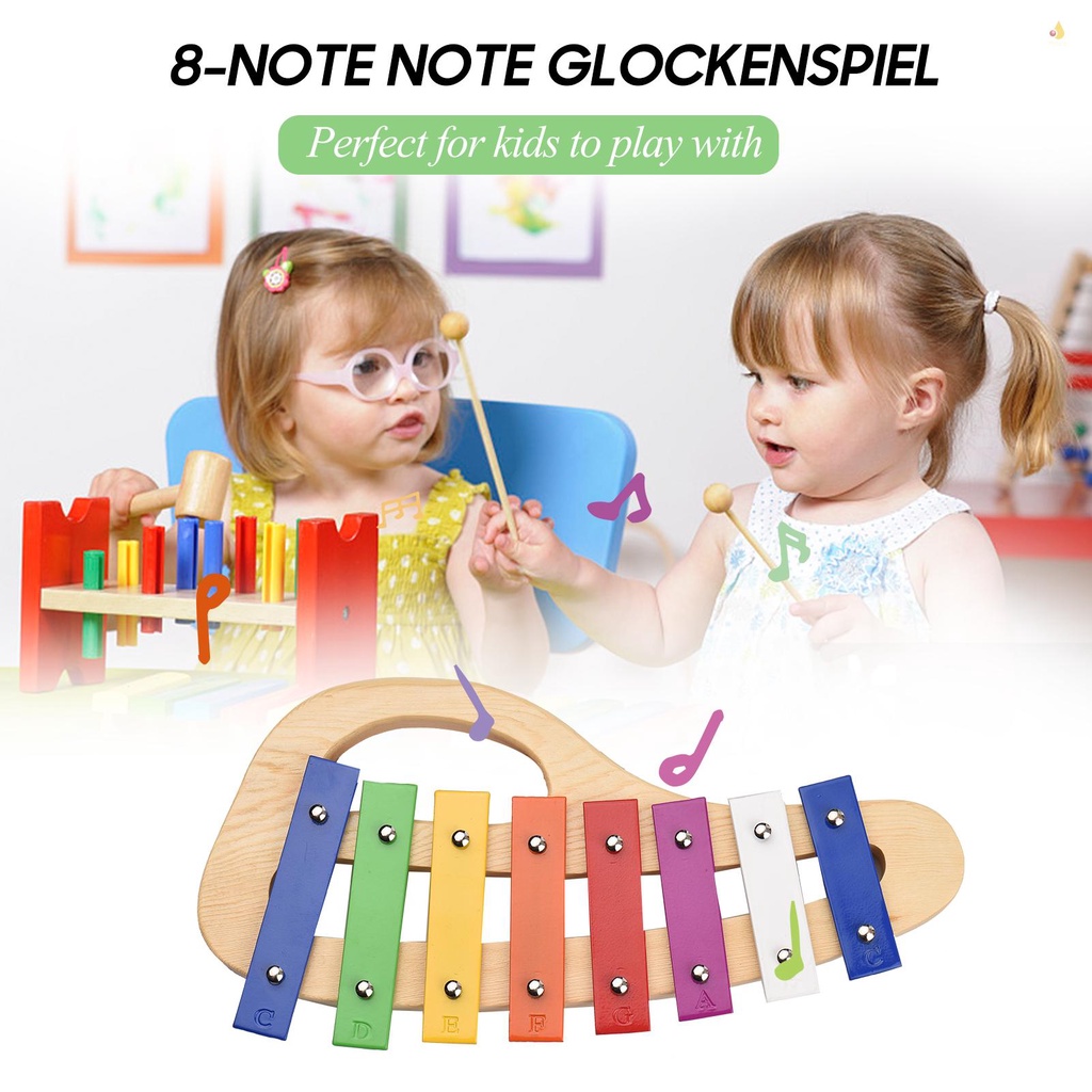 Bộ Nhạc Cụ Xylophone 8-Note Glockenspiel 3mm Tay Cầm Bằng Gỗ Thông Nhiều Màu Sắc
