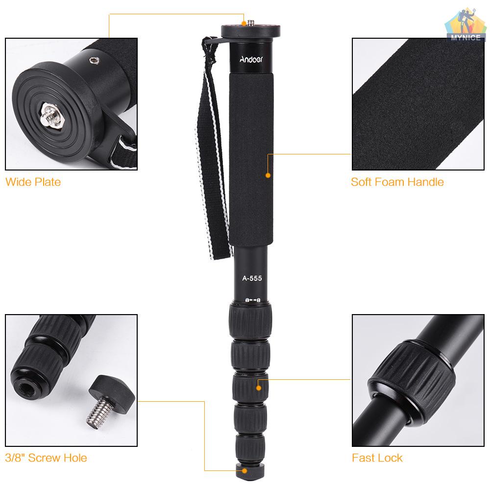 Gậy Chụp Ảnh Di Động Andoer A-555 6 Phần Bằng Hợp Kim Nhôm Nhỏ Gọn Cho Pentax Camera Max Tải Trọng Lớn 10kg / 22lbs 10kg / 22lbs Chất Lượng Cao