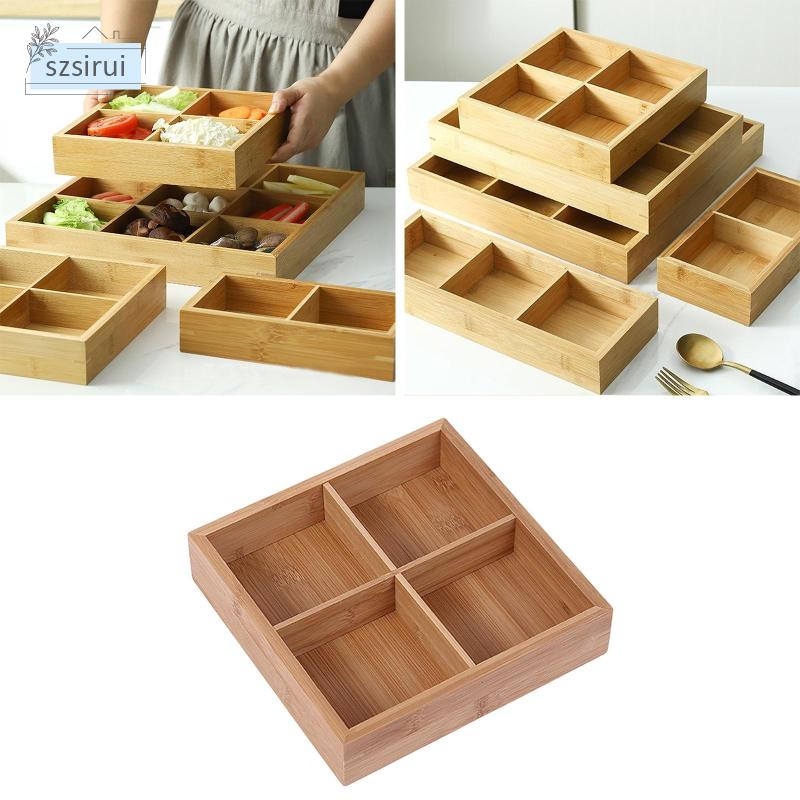 Khay Phục Vụ Tráng Miệng Chia Ngăn Bằng Gỗ Tiện Dụng Cho Gia Đình