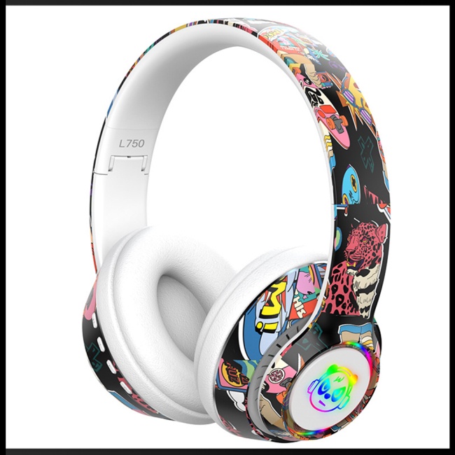 Tai Nghe Chụp Tai Zevaret Kết Nối Bluetooth Không Dây Chống Ồn Họa Tiết Graffiti Có Thể Gấp Gọn