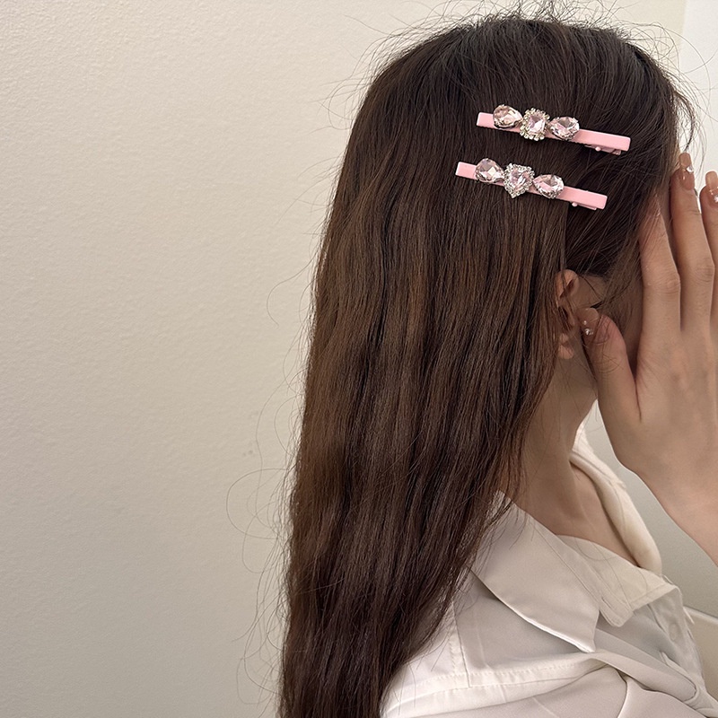 Kẹp Tóc Đính Đá Hình Trái Tim Màu Hồng Ngọt Ngào Phong Cách Hàn Quốc Dễ Phối Đồ Thời Trang Mùa Hè Cho Nữ