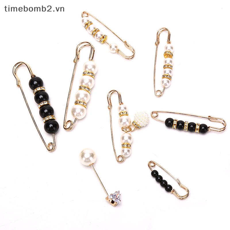 {Timebomb} Set 10 Ghim Cài Thắt Lưng Đính Ngọc Trai Chống Ánh Sáng Mở Đáy