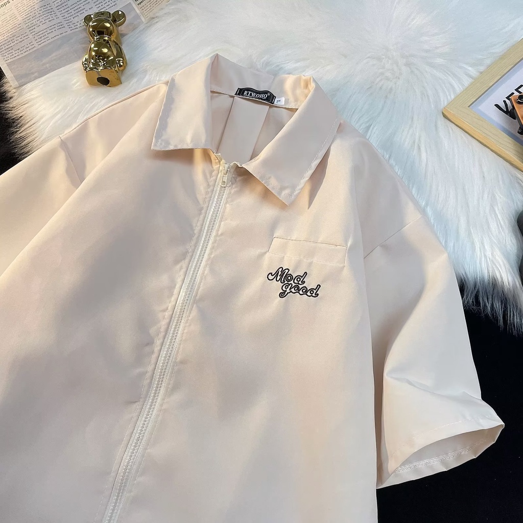 Áo Sơ Mi Tay Lửng Dáng Rộng Màu Trơn Thời Trang Mùa Hè Nhật Bản 2023