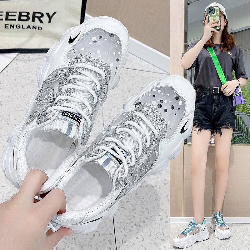 Giày Thể Thao Phối Lưới Thoáng Khí Tăng Chiều Cao Thời Trang Mùa Hè Cho Nữ