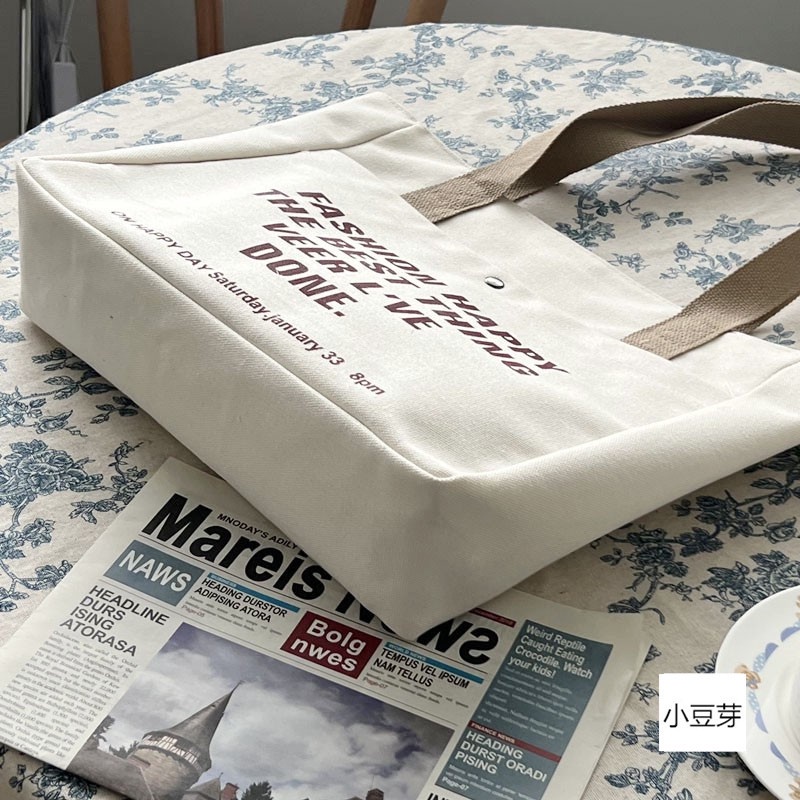 Túi Tote Canvas Sức Chứa Lớn In Chữ Thời Trang Hàn Quốc Cho Nữ HZFTR0561