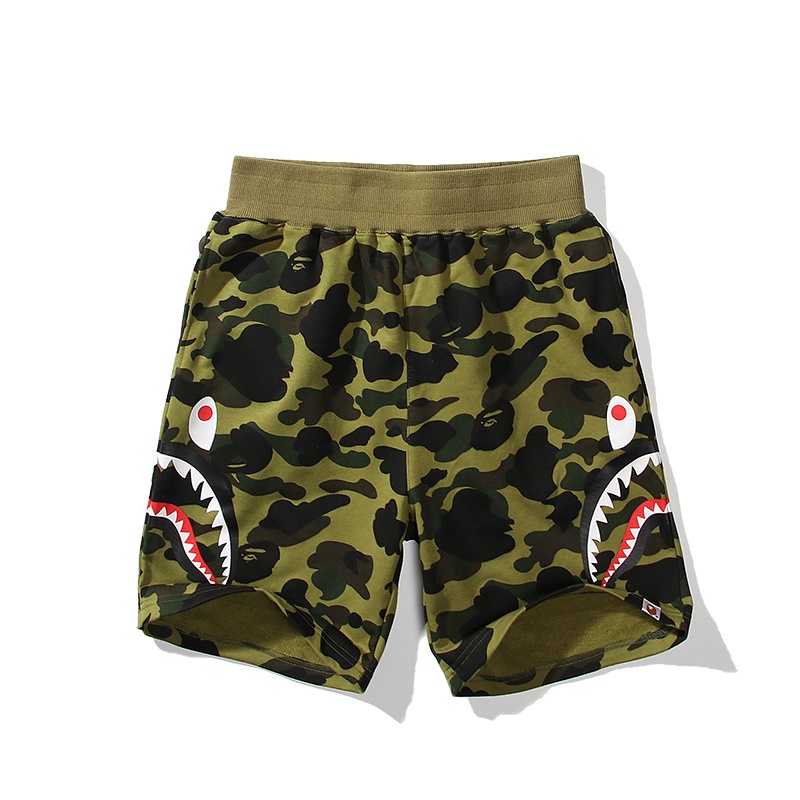 A BATHING APE Quần Short Vải cotton In Hình Đầu Cá Mập Họa Tiết Rằn Ri Hai Mặt Cá Tính