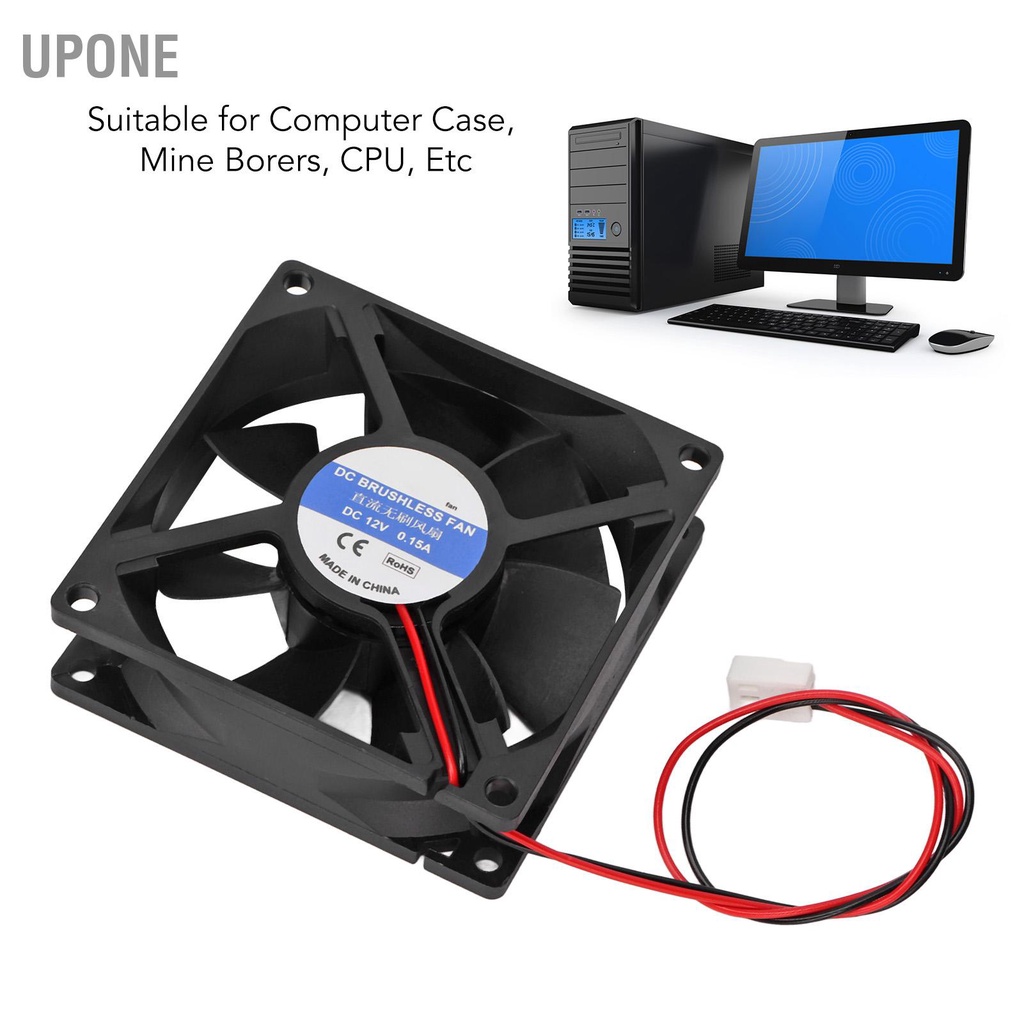 UPONE Quạt Làm Mát CPU 80mm Yên Tĩnh Đầu Nối 3Pin Đen ABS Cài Đặt Dễ Dàng Máy Tính cho Khung