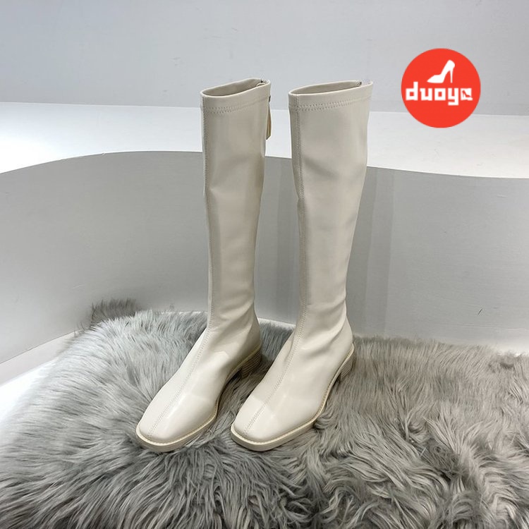 Duoya Giày Bốt Martin Lót Nhung Mỏng Màu Trắng Phong Cách Hiệp Sĩ Mới 2022 Cho Nữ