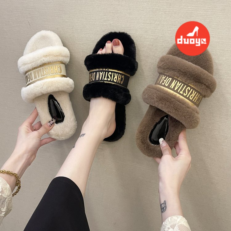 Đôi Dép Bông Cotton Da Lộn Đế Thấp Thời Trang Thu Đông 2022 Mới Cho Nữ