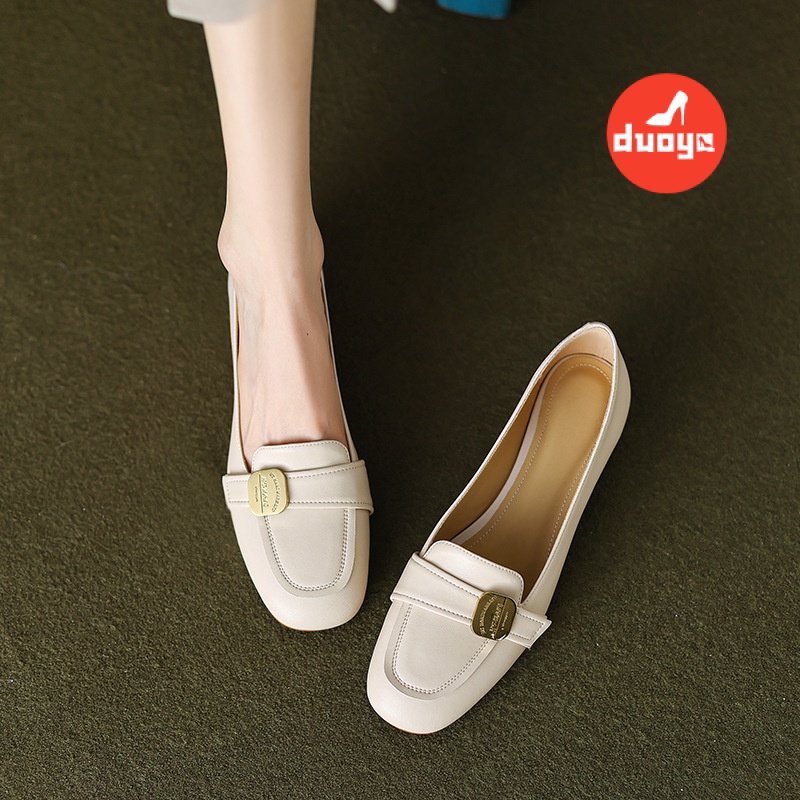 Duoya Giày Lười Da Thật Đế Dày Mềm Mại Cài Khóa Kim Loại Cho Nữ Miễn Phí Vận Chuyển