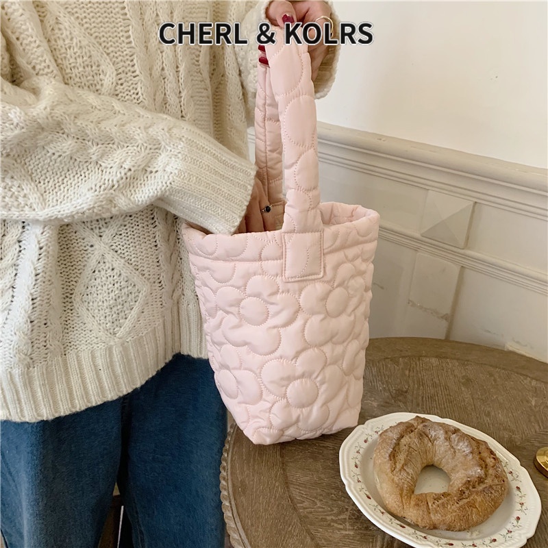 Cherlkolrs Túi Xách bucket Chần Bông Hoa Màu Kẹo Đơn Giản Thời Trang Phong Cách Hàn Quốc Dành Cho Nữ