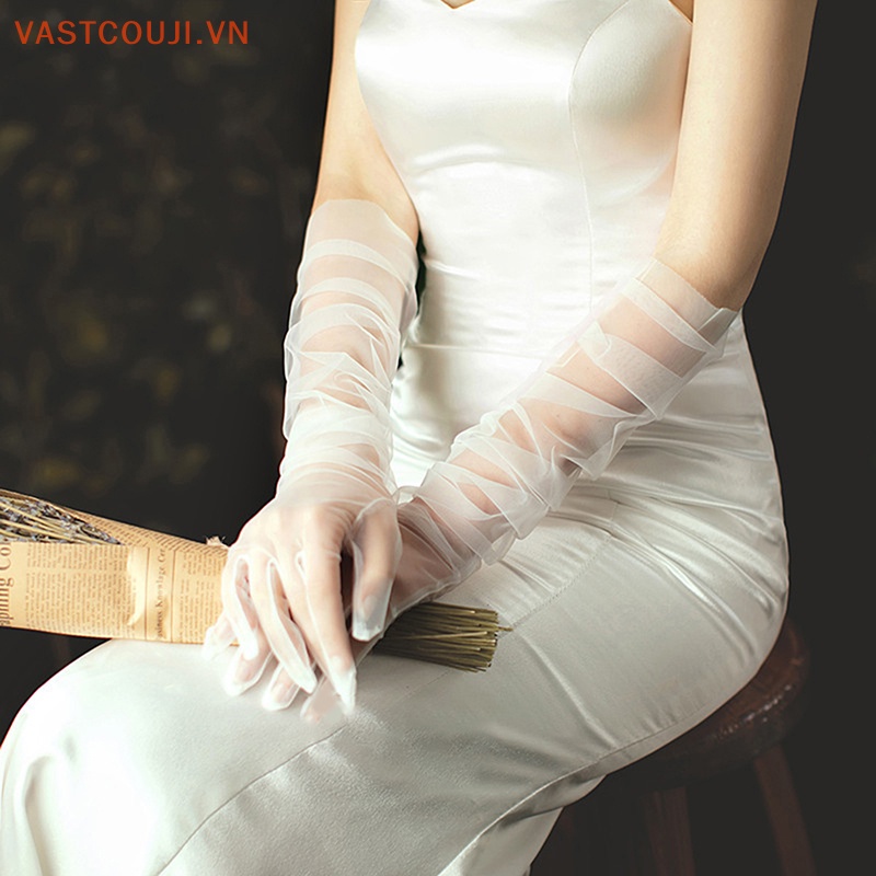 Đôi Găng Tay Vải Tuyn Xỏ Ngón Thời Trang Cho Cô Dâu
