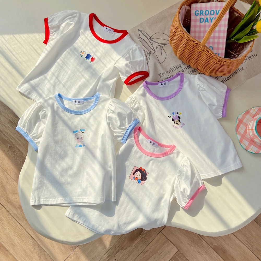 Áo Thun Cotton Tay Ngắn Phồng Thời Trang Mùa Hè Hàn Quốc 2023 Dành Cho Bé Gái