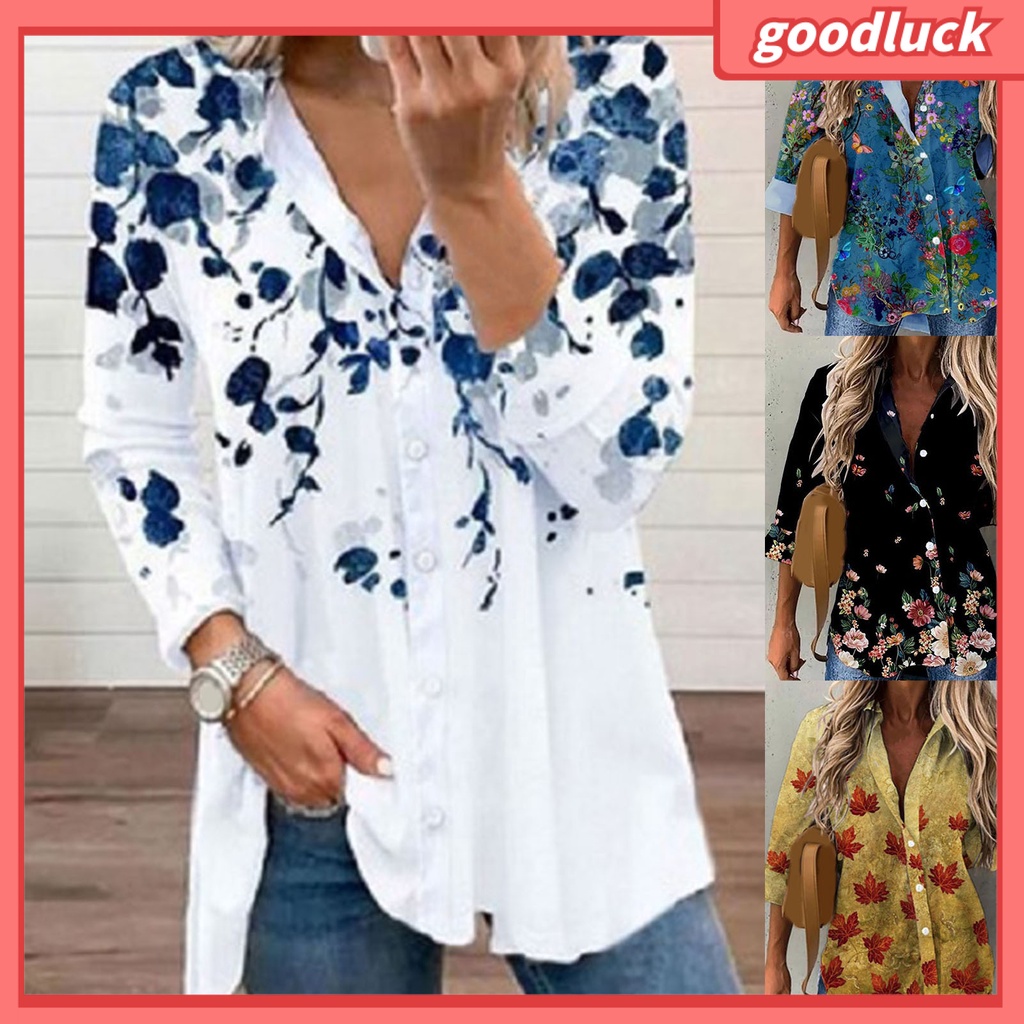 Áo Sơ Mi Tay Dài Cổ Bẻ Cài Nút In Họa Tiết Hoa Ngọt Ngào Thời Trang Xuân Thu Cho Nữ
