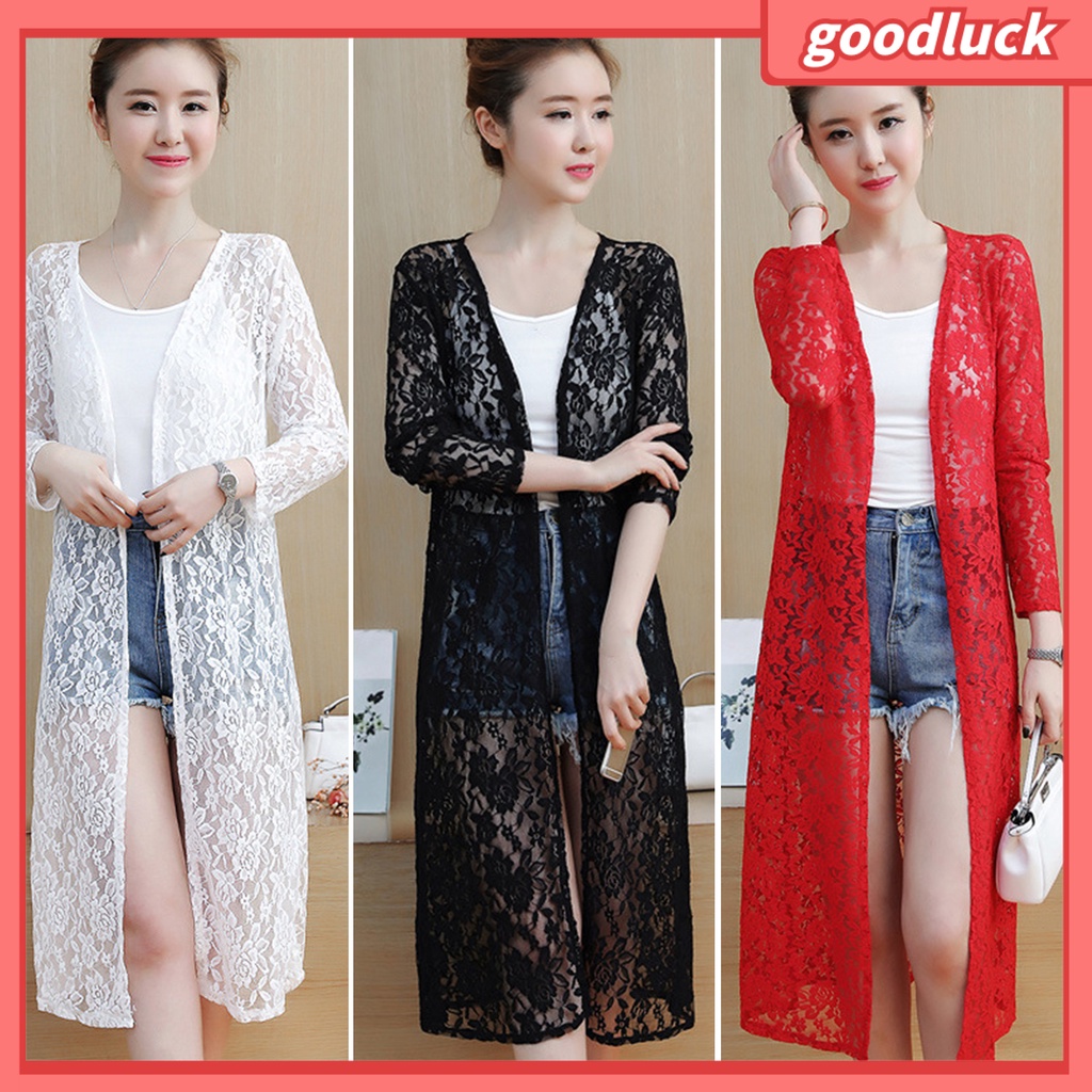 [ULK] Áo Khoác Cardigan Dạng Lưới Phối Ren Mỏng Tay Dài Màu Trơn Thêu Họa Tiết Chống Nắng Mặc Thường Ngày Dành Cho Bạn Nữ