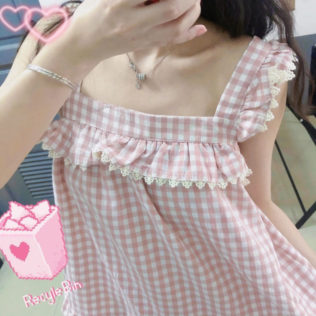 Bộ Đồ Ngủ Áo Hai Dây Phối Quần Short Họa Tiết Caro Ngọt Ngào Thời Trang Mùa Hè Cho Nữ