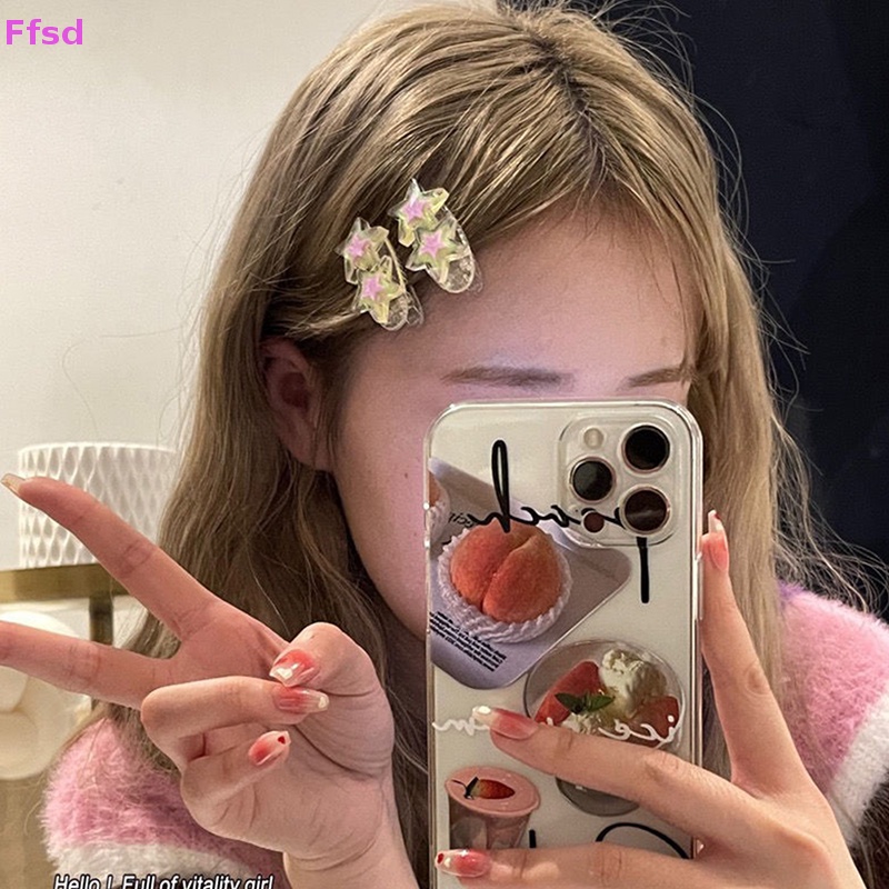 {Ffsd} Bộ 2 Kẹp Tóc Mái / Kẹp Tóc Hai Lưỡi Hình Ngôi Sao Lấp Lánh Thời Trang Cá Tính Dành Cho Bé Gái
