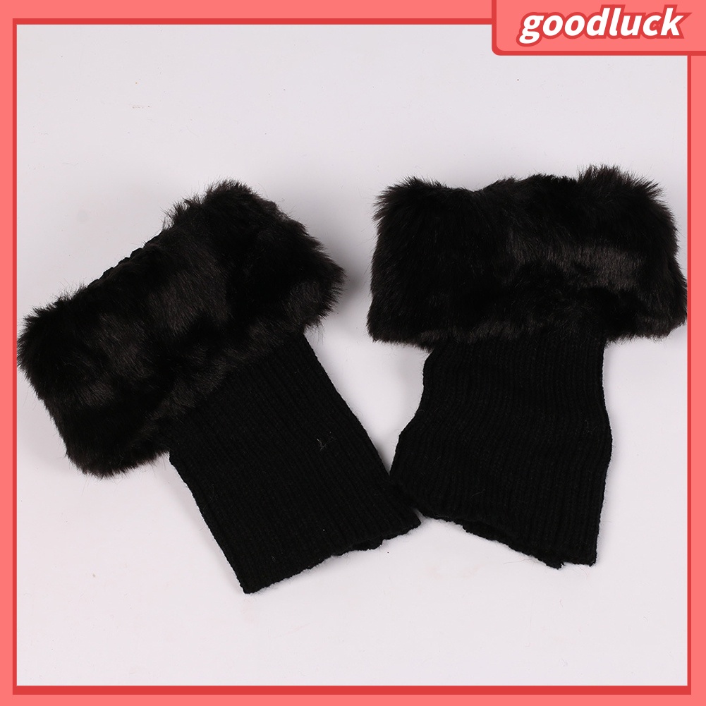 [ULK] Vớ Ống Chân Ngắn Đan Móc Phối Lông Giả Màu Trơn Giữ Ấm Mùa Đông Cho Nữ