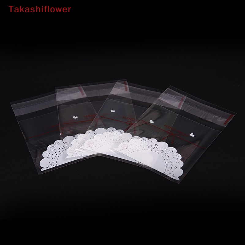 Set 100 Túi Nhựa Đựng Bánh Kẹo Tự Dính In Họa Tiết Ren Nơ Xinh Xắn