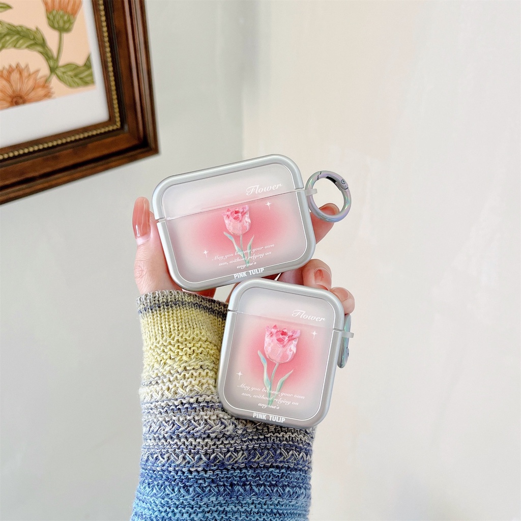 Vỏ Bảo Vệ Hộp Sạc Tai Nghe Bluetooth Không Dây AirPods 1 / 2 Gen3 Pro2 2022 Bằng TPU Mềm Trong Suốt Chống Trầy Xước Hình Hoa Tulip Hồng Đơn Giản