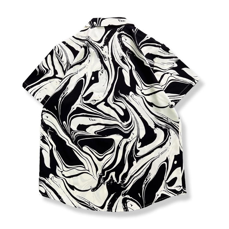 Áo Sơ Mi Cài Nút Họa Tiết Hình Học Viền Cong Phong Cách Vintage Thời Trang Mùa Hè Cho Nam