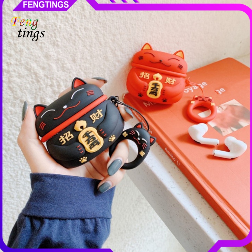 Vỏ Bảo Vệ Hộp Sạc Tai Nghe AirPods 1 / 2 Chống Trầy Hình Mèo May Mắn Kiểu Nhật Bản Dễ Thương
