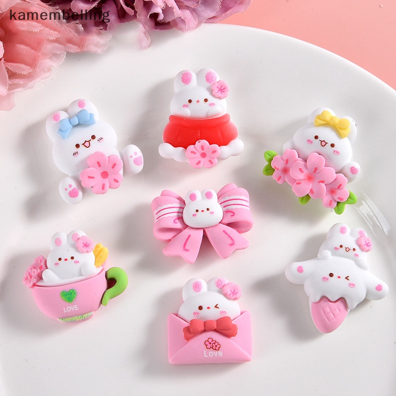 Set 10 Phụ Kiện Trang Trí Bánh Kem / Điện Thoại Hình Thỏ / Hoa Mini Bằng Nhựa Resin DIY