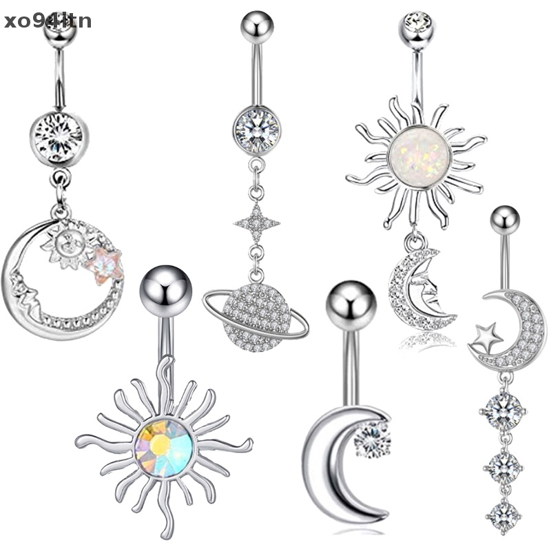 Khuyên Rốn Hình Mặt Trăng / Hành Tinh Đính Đá Zircon Thời Trang Cho Nữ