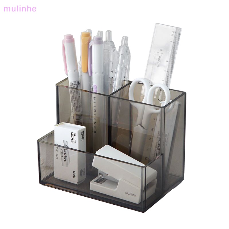 Hộp Đựng Bút Bằng Acrylic Trong Suốt Ba Ngăn Hình Vuông Sức Chứa Lớn