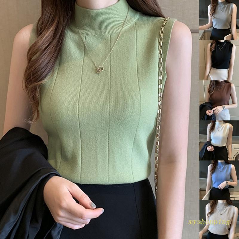 Ivy Y2k Áo Crop Top Không Tay Cổ Cao Ôm Dáng Màu Trơn Cổ Điển Quyến Rũ Thời Trang Nóng Bỏng Cho Nữ Gi