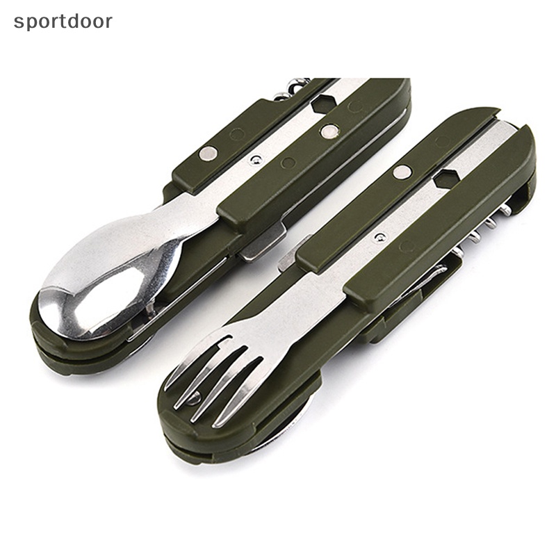 Bộ Dụng Cụ Ăn Uống Bằng Thép Không Gỉ Màu Xanh Lá Quân Đội Có Thể Gấp Gọn Mang Đi Cắm Trại / Du Lịch [out]