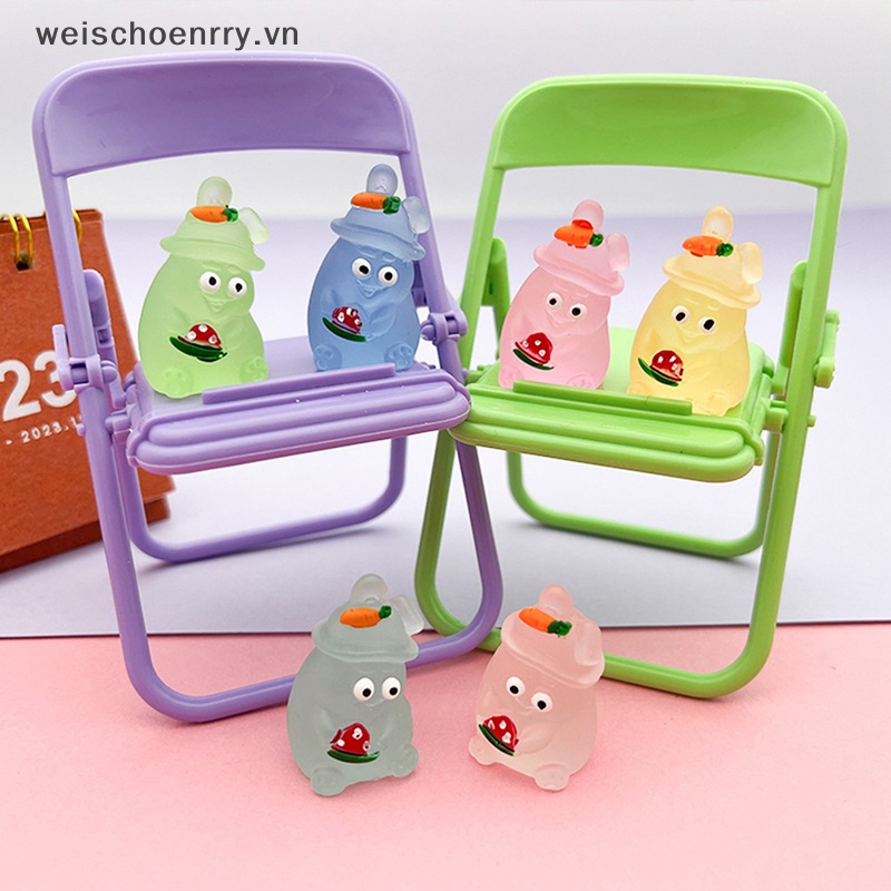 Set 2 Chú Thỏ Dạ Quang Dễ Thương Bằng Nhựa Resin Trang Trí Nhà Cửa / Xe Hơi