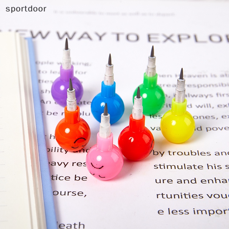 Set 2 Bút Chì Họa Tiết Mặt Cười Hoạt Hình Nhiều Màu Sắc Dành Cho Trẻ Em