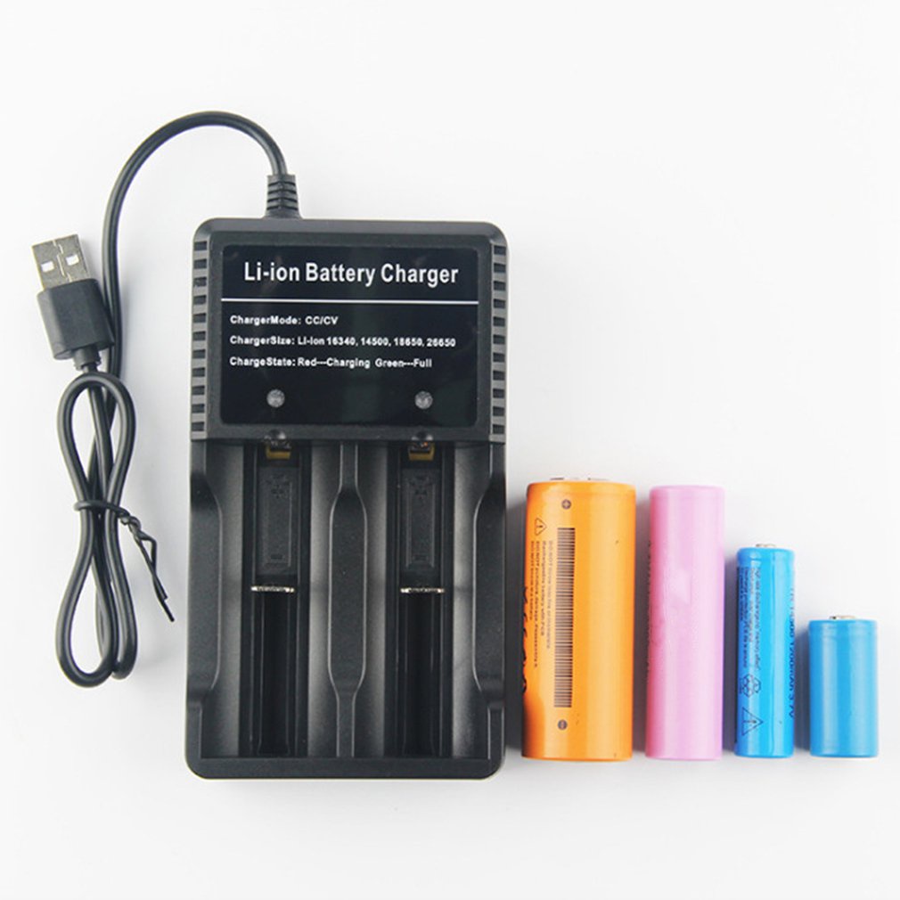 Battery Usb Charger Universal 2 Slot Smart Chargering For Rechargeable Batteries Li-Ion Nimh 18650 26650 14500 16340 [Q/12]