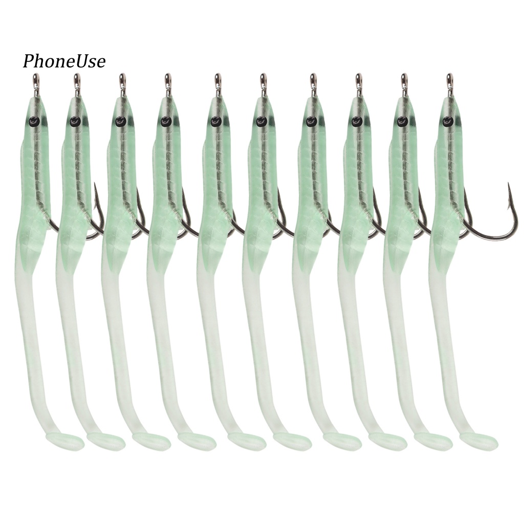 Set 10 Mồi Giả Nhử Cá Bằng Nhựa PU Mềm 0.6 / 0.9g Gắn Kèm Móc Câu