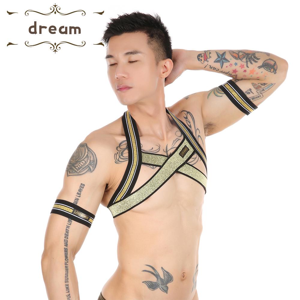 【DREAMLIFE】Mens Strap Belt Clubwear Costume Halter Neck Sexy Tight Straps Armband Fashion