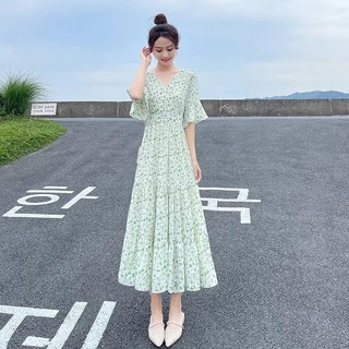 NRVP Đầm Dài Tay Ngắn In Hoa Độc Đáo Thời Trang Mùa Hè Hàn Quốc 2023 Dành Cho Bạn Nữ