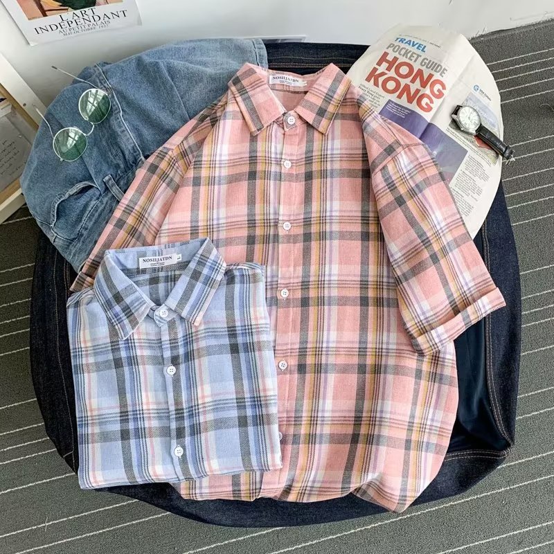 Áo Sơ Mi Tay Ngắn Dáng Rộng Họa Tiết Kẻ Sọc Phong Cách Retro Mỹ Thời Trang Mùa Hè Cho Nữ