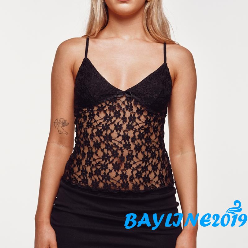 Áo Ren Hai Dây Cổ Chữ V Xuyên Thấu Gợi Cảm Cho Nữ