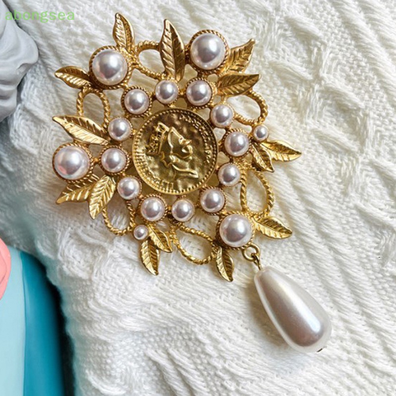 Ghim Cài Áo Hình Giọt Nước Đính Ngọc Trai Giả Màu Vàng Phong Cách Baroque Thời Trang Cho Nữ