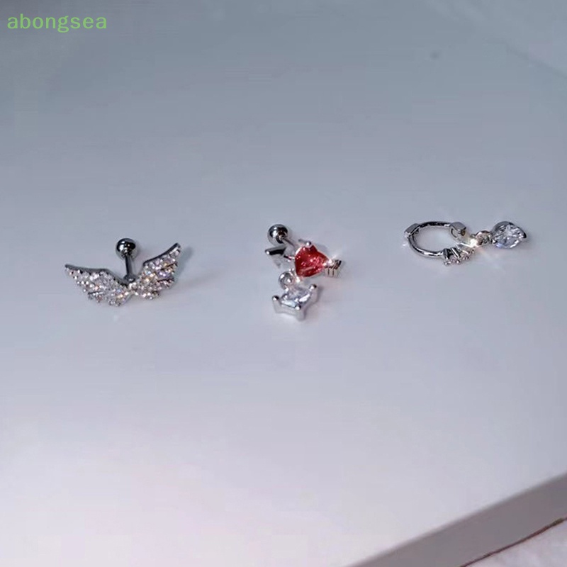 1 Bông Tai Hình Trái Tim Đính Đá Zircon Bằng Thép Không Gỉ Dễ Thương Cho Nữ